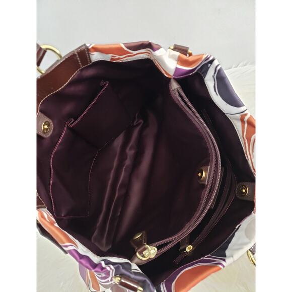 GORGEOUS COACH Ashley Logo Scarf Print Sateen Purple Brown Tote Bag Purse F20113 - Picture 9 of 13